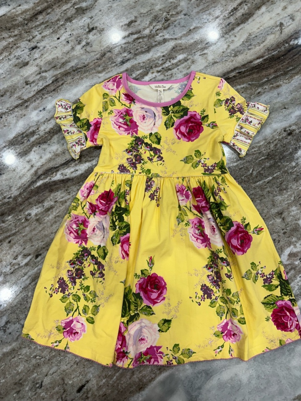 Matilda Jane Yellow Floral Dress with Pink Rose Print